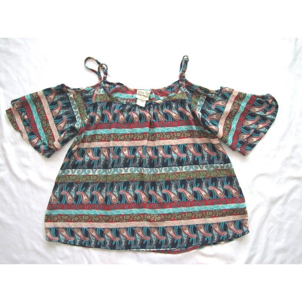 Belle Sky Cold Shoulder Top Indie Aztec Geometric Boho Festival Sz M (WB14)